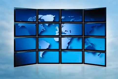 World map on monitors Stock Illustration