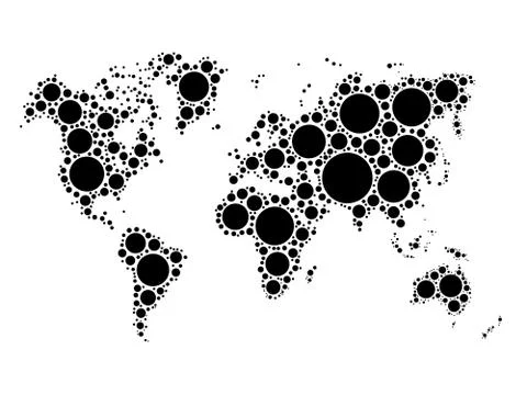 World map mosaic of black dots Stock Illustration