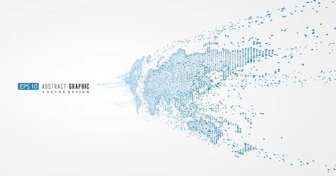 World map in motion consisting of countless dots, vector illustration. Stock Illustration