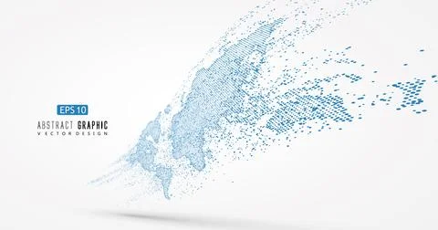 World map in motion consisting of countless dots, vector illustration. Stock Illustration