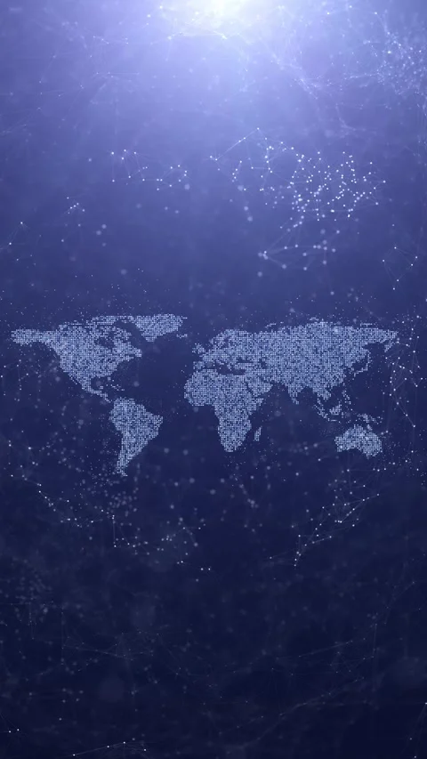 World map motion on digital loop artificial intelligence cyberspace network Stock Footage 345524023