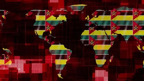 World Map with Mozambique Flag Pattern Stock Illustration