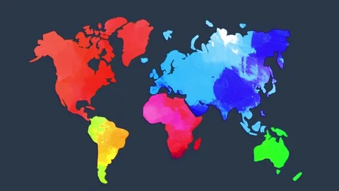 World map multicolored by hand with watercolour and handling individual Stock Footage 129715740