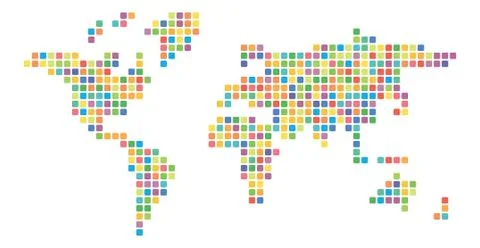 World map multicolored mosaic of small squares. Vector illustration Stock Illustration