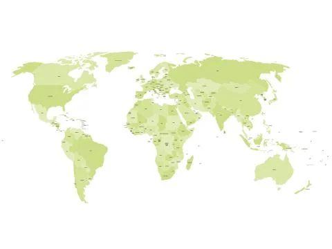 World map with names of sovereign countries and larger dependent territories Stock Illustration