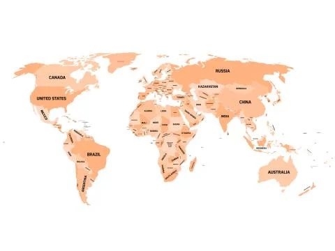 World map with names of sovereign countries and larger dependent territories Stock Illustration