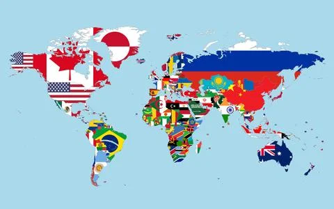 World Map With National Flags 库存插图