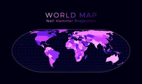 World Map. Nell-Hammer projection. Digital world illustration. Bright pink .. Stock Illustration