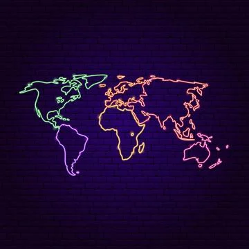 World Map Neon Silhouettes Stock Illustration