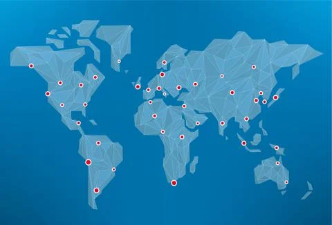World map with network in blue tones and textures. Stock Illustration