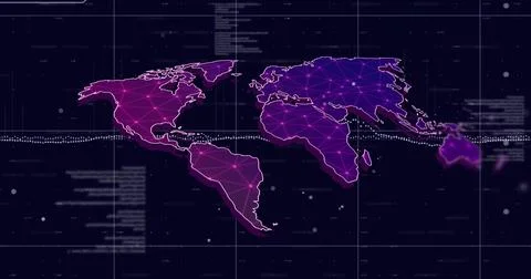 World map with network connections and data points image over dark background 스톡 일러스트