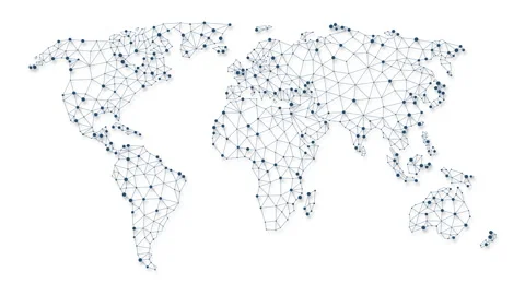 World Map Networking Looped 3d Animation. Low Poly Earth Map Grid Texture Moving Stock Footage 247253236