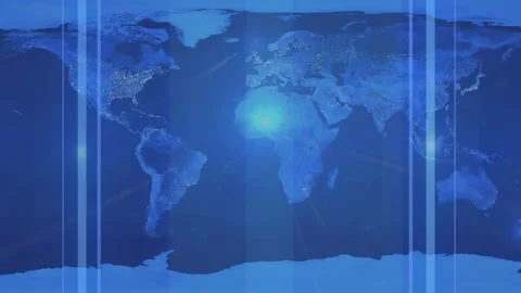 World Map at Night with City Lights and Blue Light Streaks earth urban animat Stock Footage 332992760