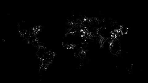 World Map Night Lights Satellite View Global Urban Areas Cities Landscape Video stock 341922230