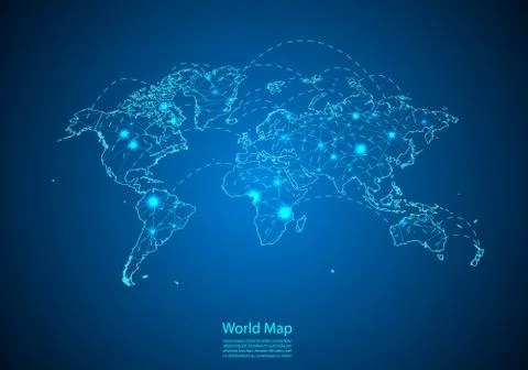 World map with nodes linked by lines. concept of global communication and bus Stock Illustration