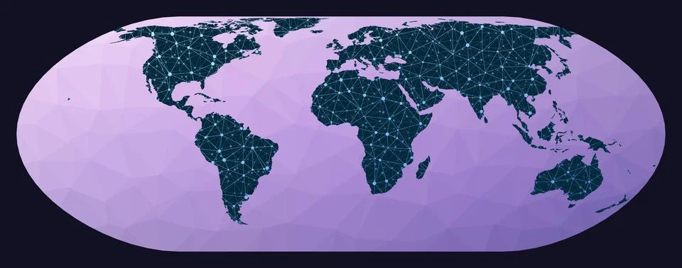 World map with nodes. Nell-Hammer projection. World network map. Wired glob.. Stock Illustration