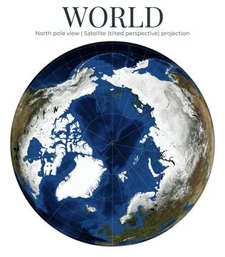 World Map. North pole view. Satellite tilted perspective projection. High d.. Stock Illustration