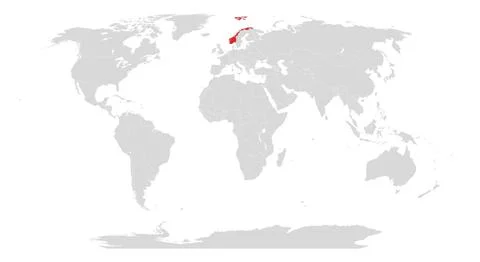 World map with Norway highlighted in red Stock Illustration