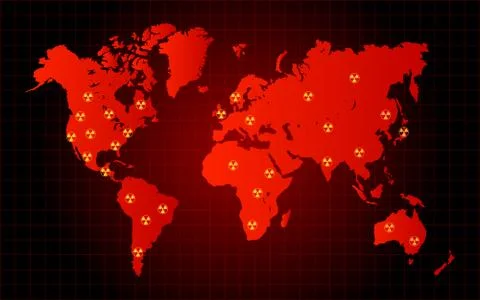 World Map Nuclear Waste Radioactive Hazard Zone Stock Illustration