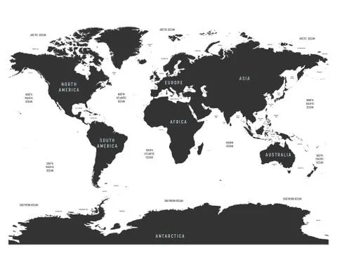 World map of Oceans with labels of oceans, seas, gulfs, bays and straits Stock Illustration