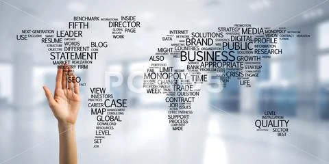 World map in office interior as symbol for international business and Stock-Fotos