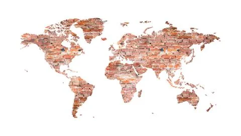 World map from old bricks in loft style. Stock Illustration