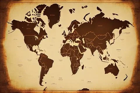 World map on old paper. Generative AI Stock Illustration