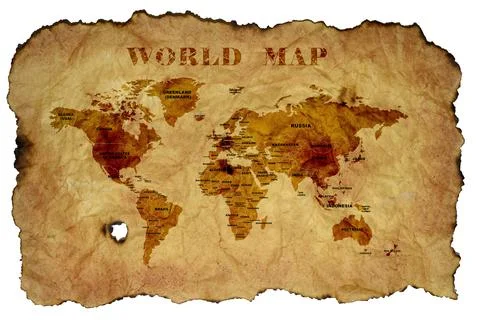 World map on old parchment Stock Illustration