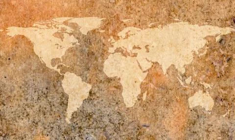 World map on old stained canvas paper Stock Photos