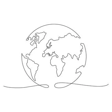 World map one line art. Stock Illustration