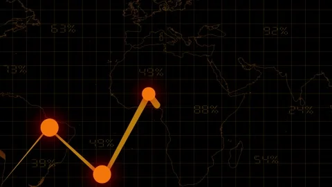World Map with Orange Data Line and Percentage Indicators on Dark Grid glob.. Stock Footage 332706387
