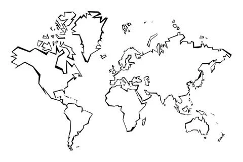 World map outline -  sharp polygonal geometric style simple vector. Stock Illustration