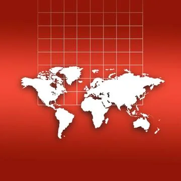 World map outlines and grid on red background Stock Illustration