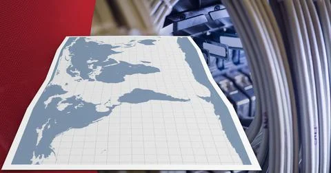 World map over close up of computer server against against red technology Stock Photos