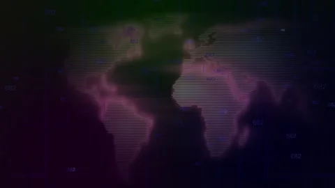 World map overlay with horizontal data lines and numbers matrix. Global con.. Stock Footage 337023041