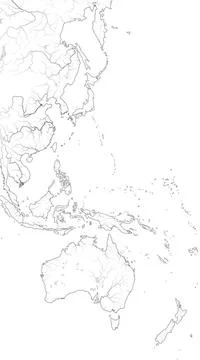 World Map of The PACIFIC OCEAN West coastline: Australasia, Polynesia (Asi... Stock Photos