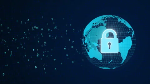 World Map with Padlock Cyber Security Video Animated Background Stock Footage 345292128