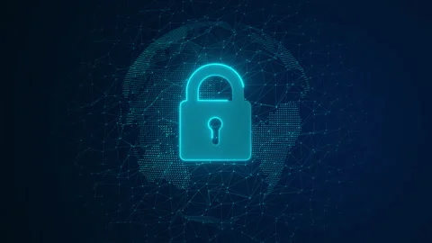 World Map with Padlock Cyber Security Video Animated Background Stock Footage 345292142