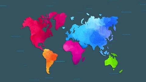 World map painted by nails with watercolour and using unique colourful colours Stock Footage 129715752