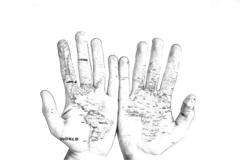 World map in the palm illustration Stock Illustration