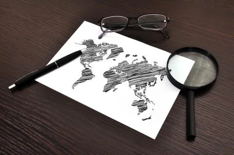World map on paper Foto stock