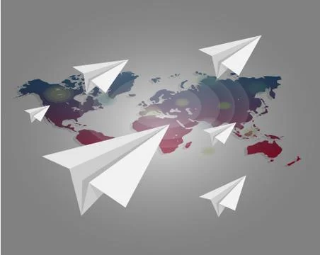 World map with paper planes vector background Stock Illustration