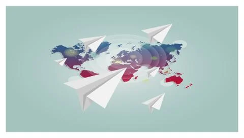 World map with paper planes vector background. Trendy style for graphic design Stock Illustration