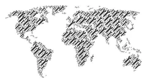 World Map Pattern of Spanner Items Illustrazione stock