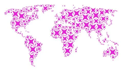World Map Pattern of Sparkle Star Items Stock Illustration