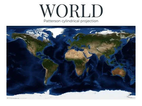 World Map in Patterson cylindrical projection. High-detail physical map of .. Ilustração Stock