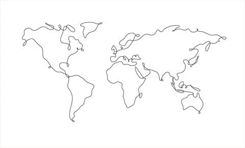 World map pen line 스톡 일러스트