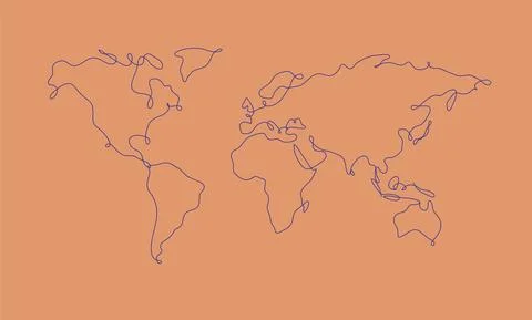 World map pen line salmon 스톡 일러스트