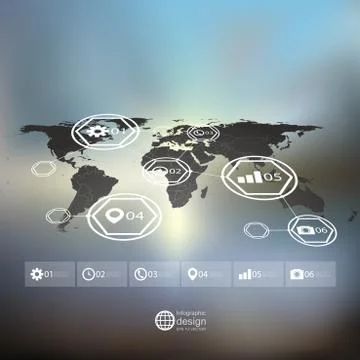 World map in perspective, blurred infographic vector template for business Stock Illustration
