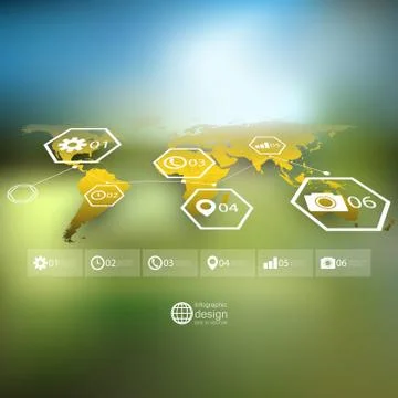 World map in perspective, blurred infographic vector template for business 스톡 일러스트
